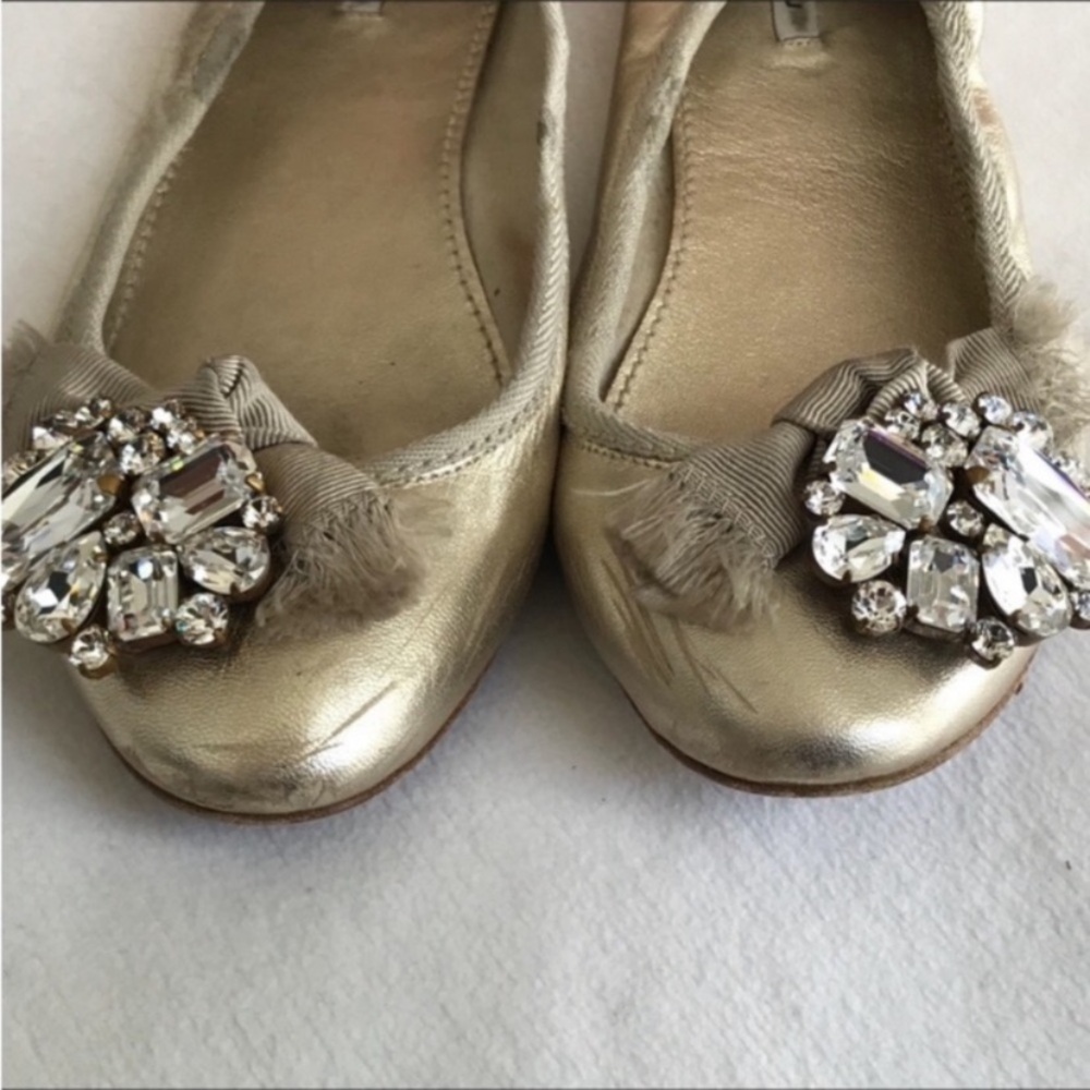 Miu Miu Sahara Gold Crystal Embellishments ballet flats Shoes SZ 5.5 - Picture 7 of 7